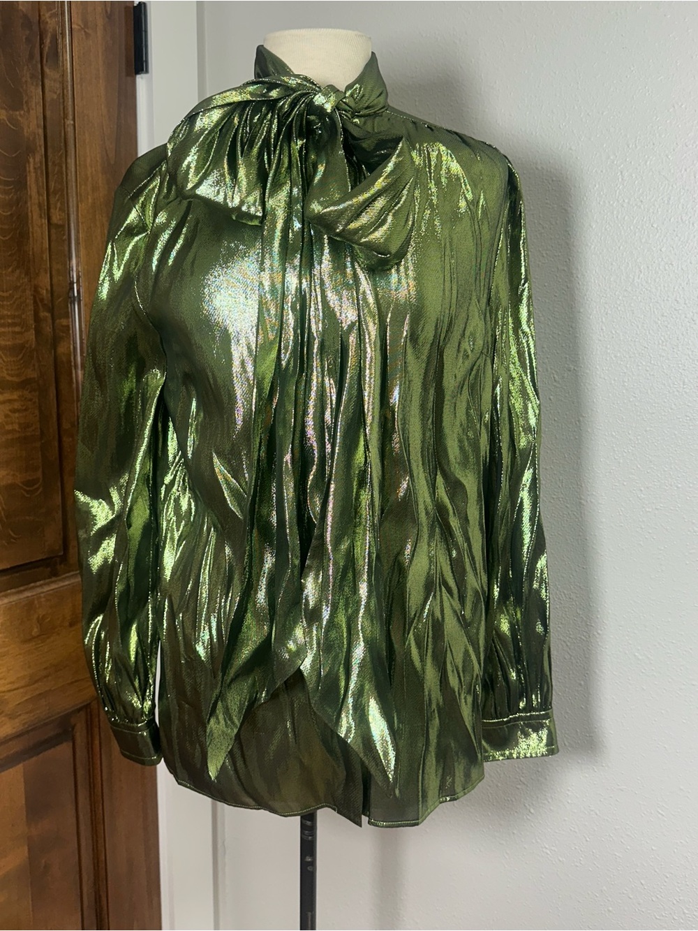 Gucci Metallic Olive-Green Blouse